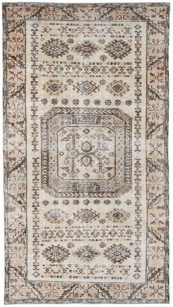 Beige Distressed Vintage Turkish Area Rug