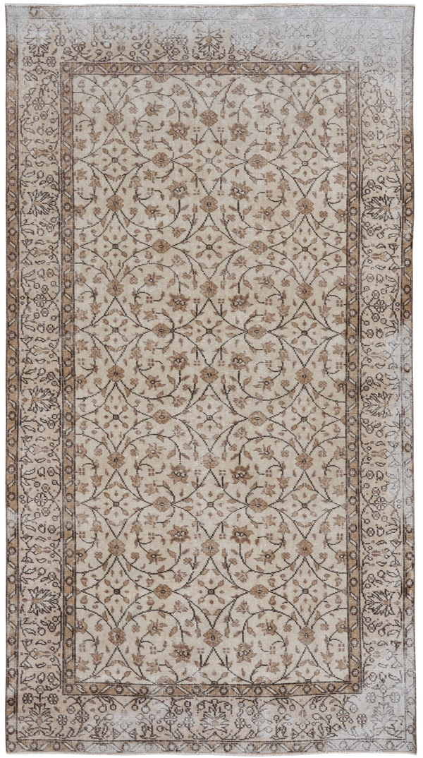 Beige Distressed Vintage Turkish Area Rug