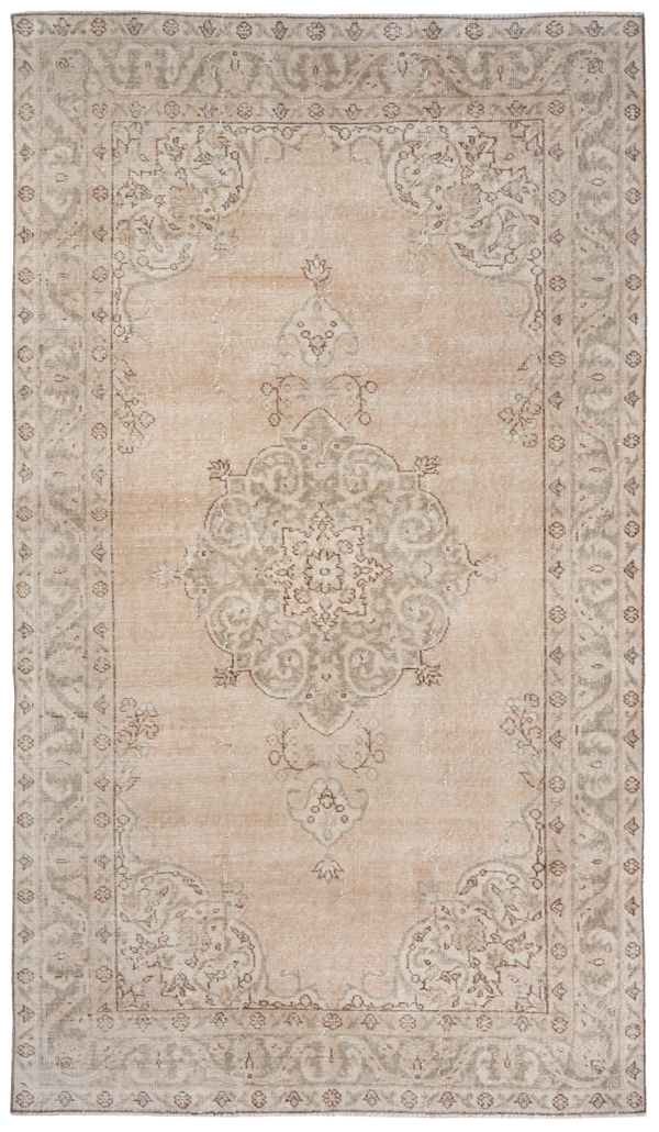 Beige Orange Distressed Vintage Turkish Area Rug