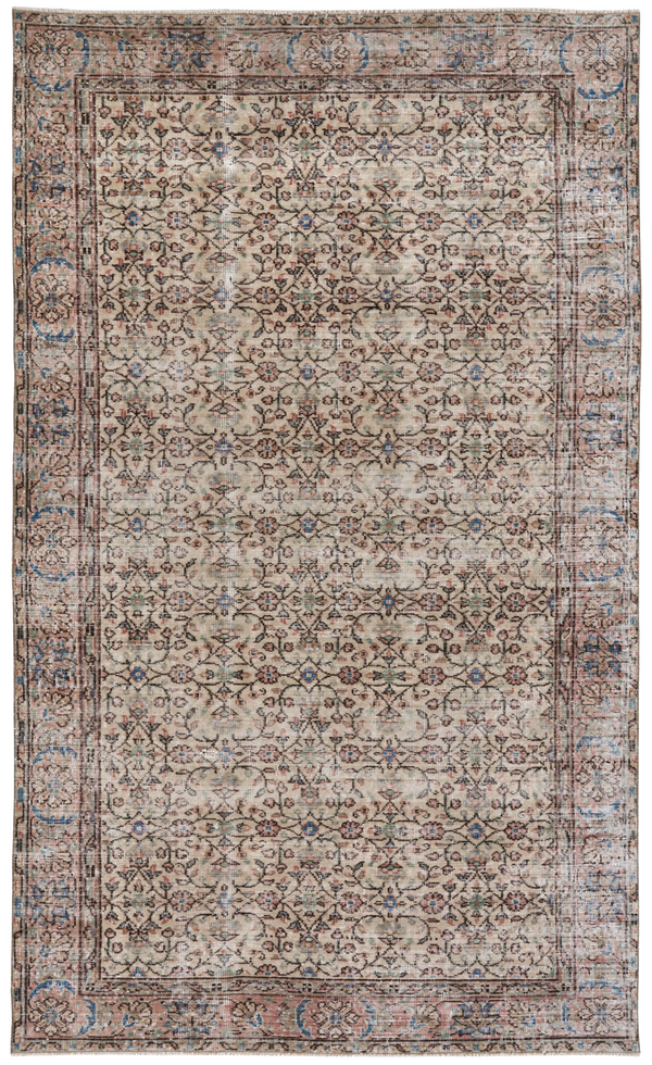 Beige Distressed Vintage Turkish Area Rug