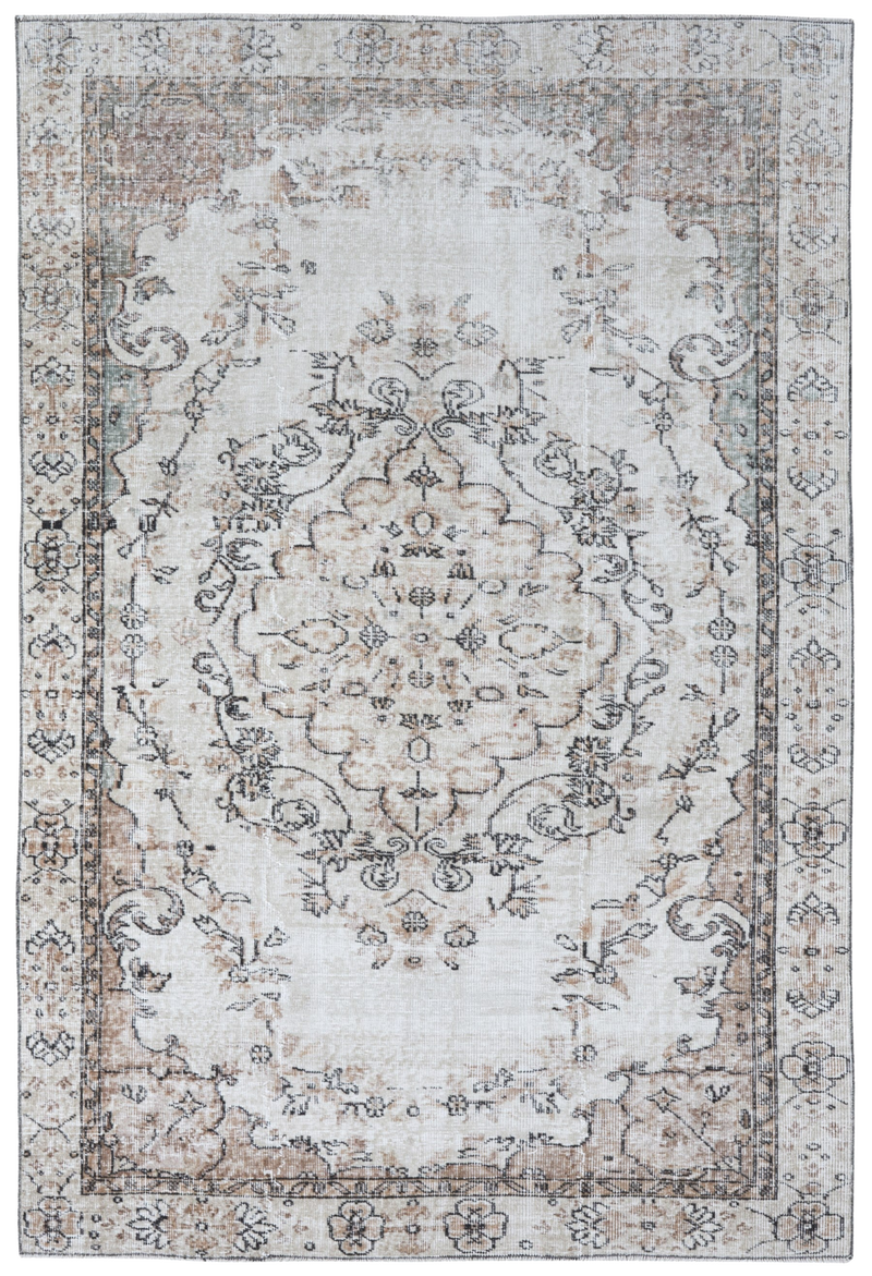 Beige Gray Distressed Vintage Turkish Area Rug