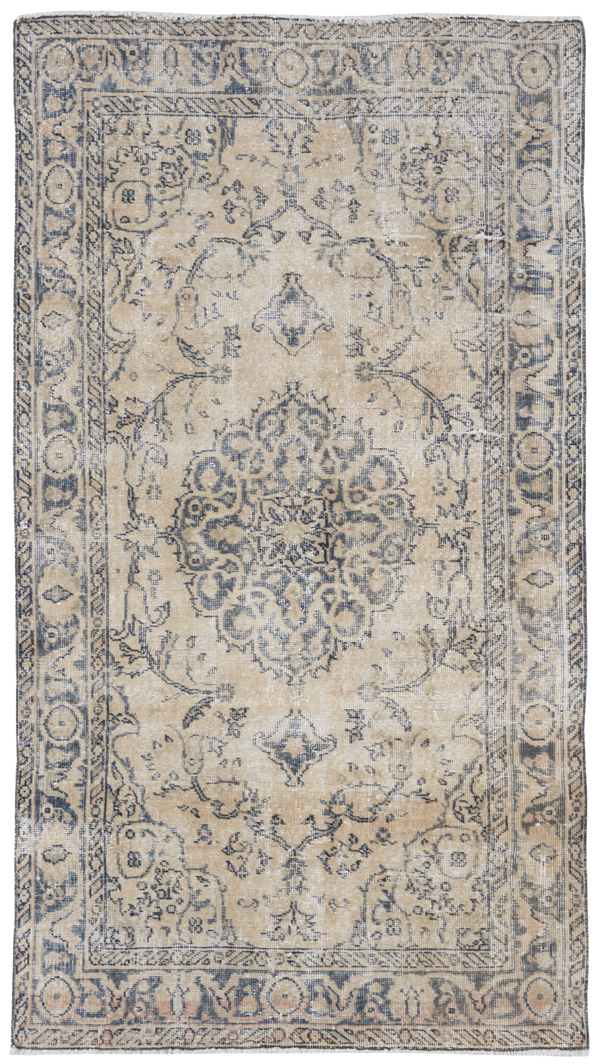 Beige Distressed Vintage Turkish Area Rug