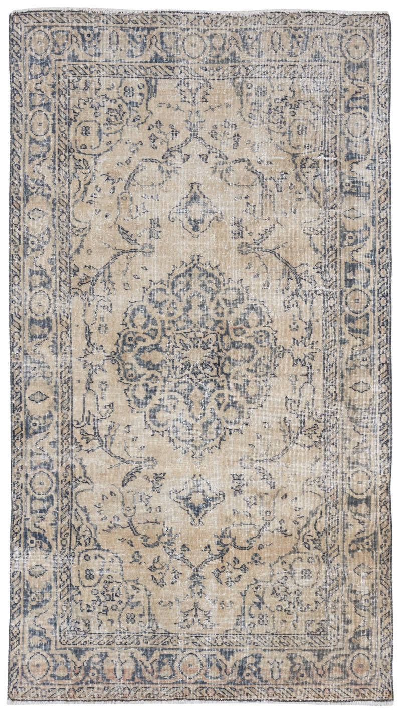 Beige Distressed Vintage Turkish Area Rug